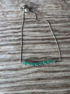 925 Sterling Silver Emerald Slider Bracelet Adjustable 8 Oval Stones
